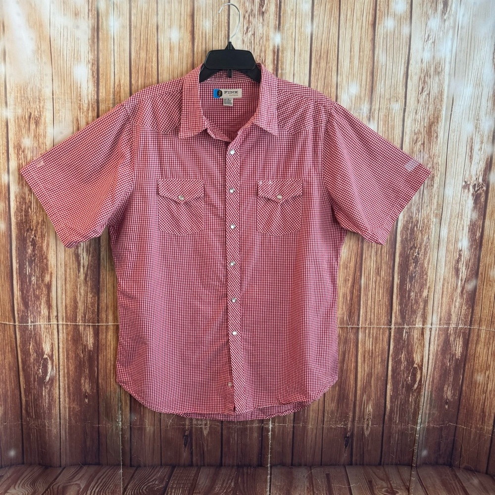 Fink Clothing Men’s Short Sleeve Red Plaid Button Down Western Shirt Size XL